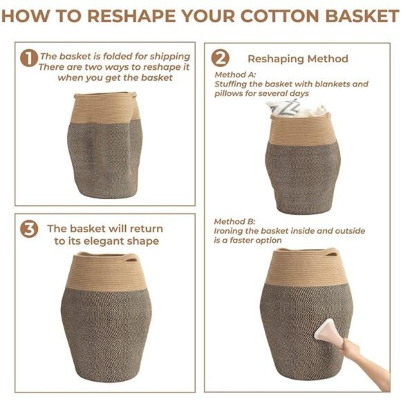 Goodpick Tall Laundry Hamper | Woven Jute Rope Dirty Clothes Hamper Modern - Picture 7 of 16